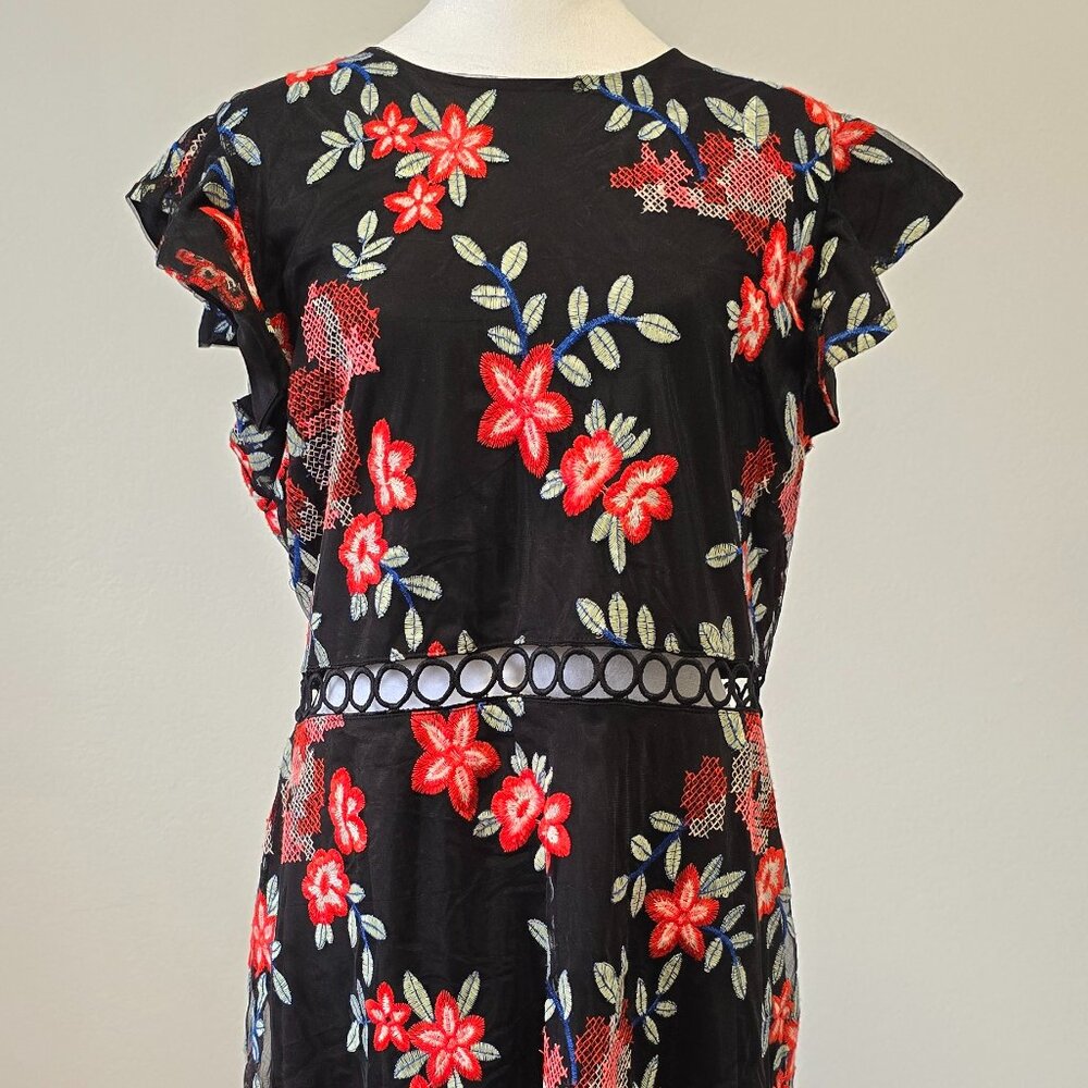 Sam Edelman Embroidered Floral Black Dress Size 14
